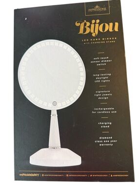 Impressions Vanity Bijou LED Hand Mirror - White NWT